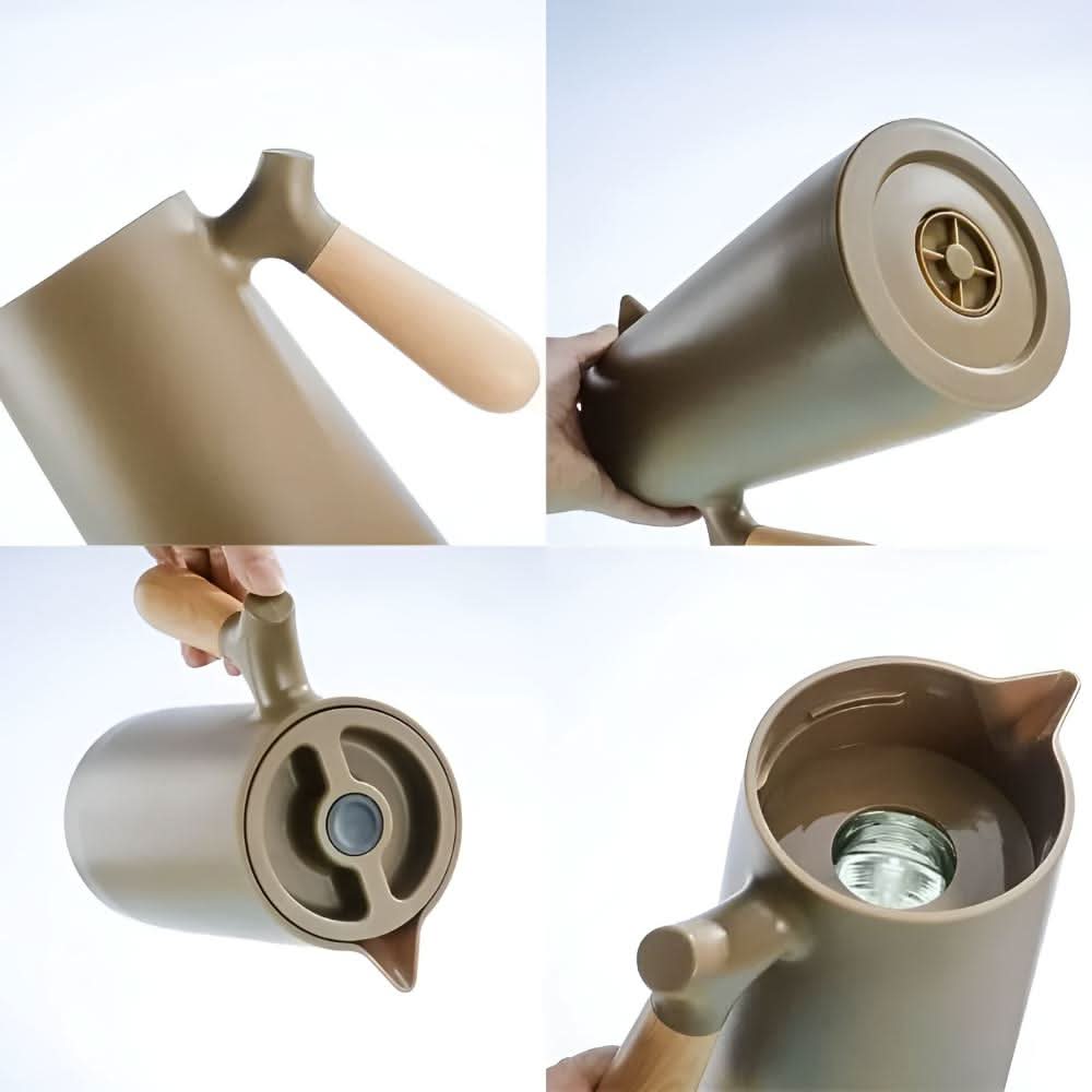 VetroLux | Carafe En Verre À Double Paroi Avec Poignée En Bois Pour Boissons Chaudes Et Froides | Valuna
