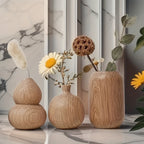 GeoWood Set | Ensemble De Vases Géométriques En Bois – Pièce Intemporelle Pour Intérieur | Valuna