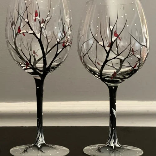 Quatre Saisons | Verres À Vin Peints À La Main Au Design Artistique Élégant | Valuna