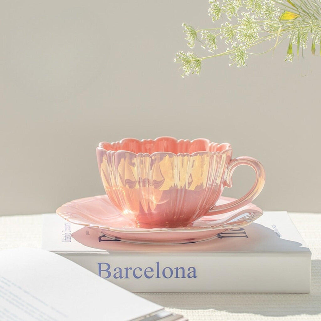 Tasse en Porcelaine avec Soucoupe en Forme de Fleur - Valuna