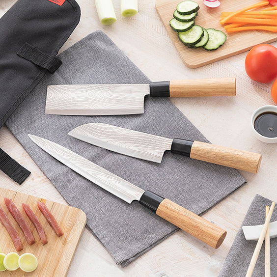 DamascusChef | Ensemble De 3 Couteaux Japonais Avec Étui Professionnel – Livraison Offerte | Valuna