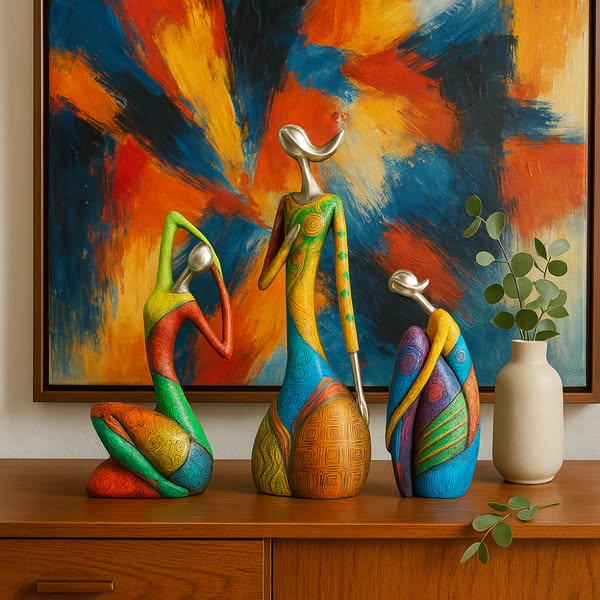 Abstrait | Sculpture En Résine Avec Détails Métalliques | Valuna