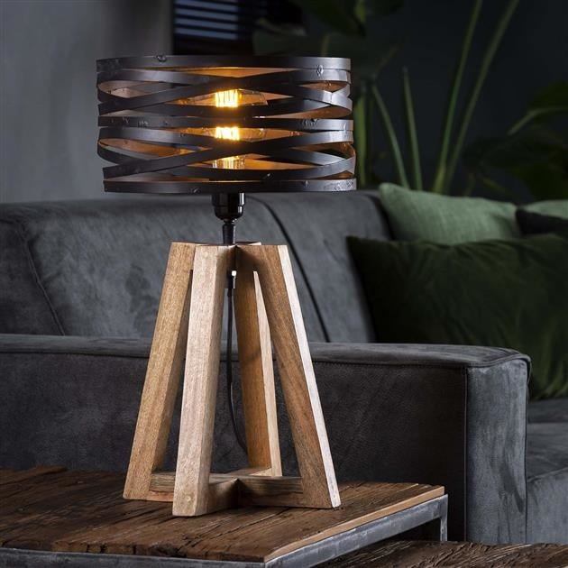 Lampe de Table Twist Croix | Lampe Industrielle Bois et Métal Design Croisé | Valuna