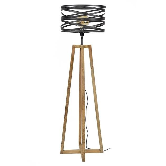 Lampadaire Twist 135 cm | Lampe Industrielle Bois & Métal au Design Spirale | Valuna