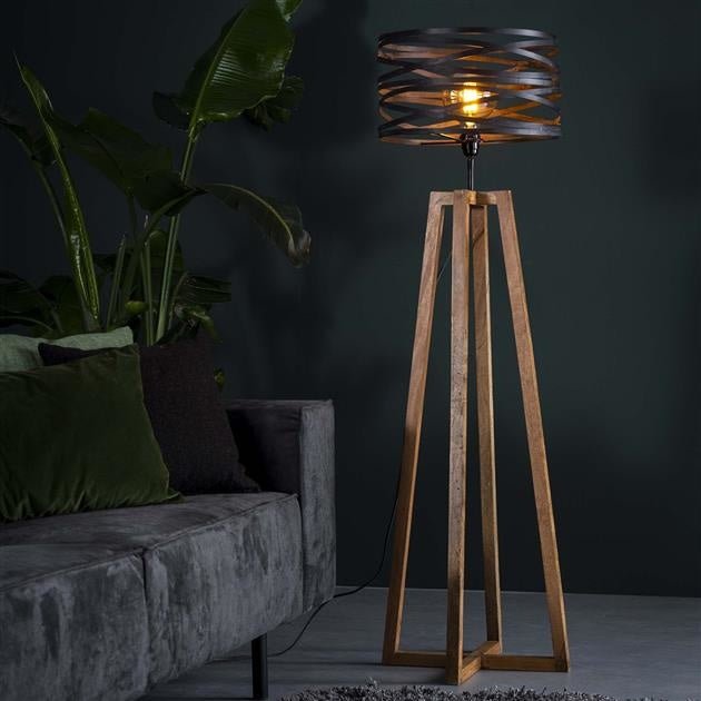 Lampadaire Twist 135 cm | Lampe Industrielle Bois & Métal au Design Spirale | Valuna