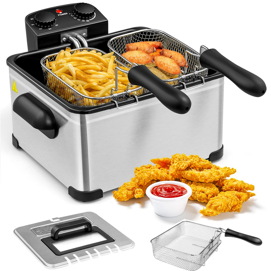 Friteuse Électrique 1700 W à 3 Paniers | 5,3 Qt en Inox | Valuna