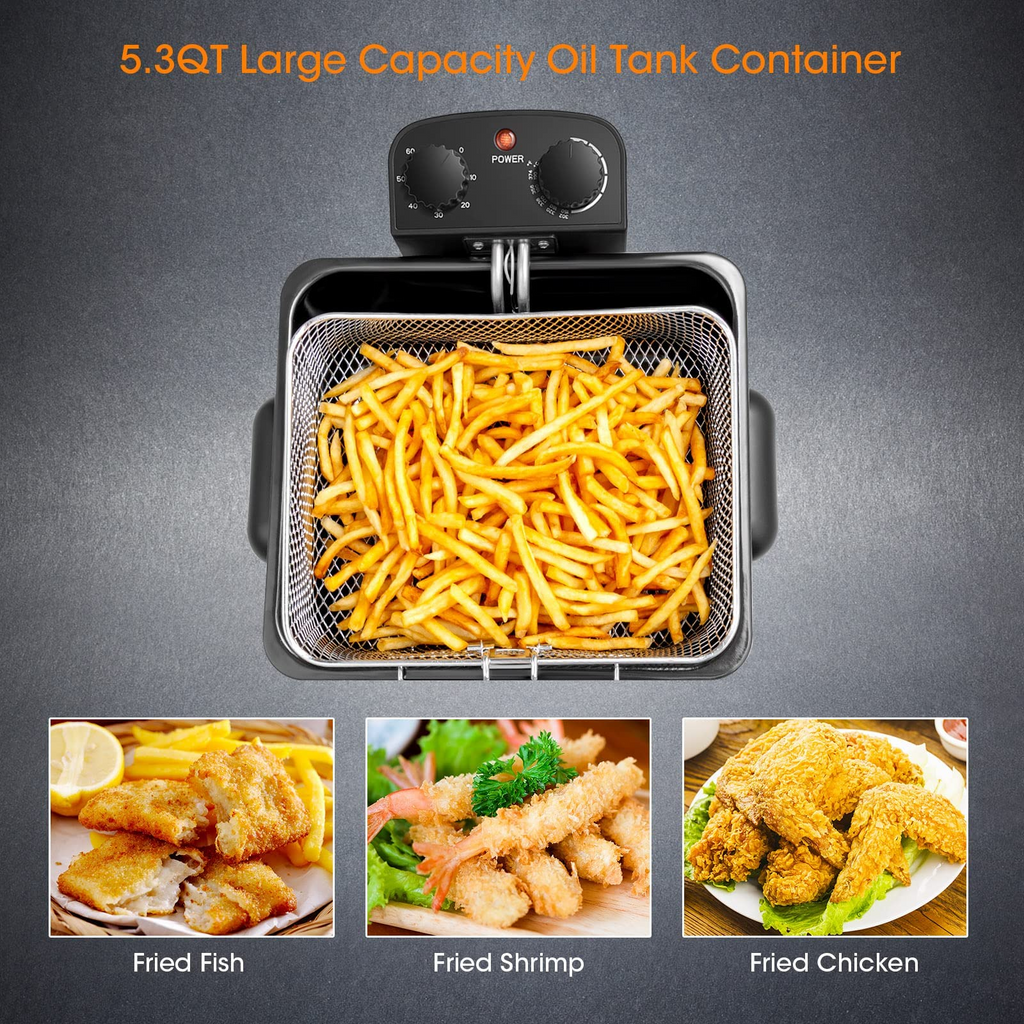 Friteuse Électrique 1700 W à 3 Paniers | 5,3 Qt en Inox | Valuna