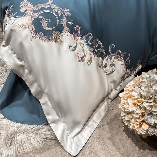 Ensemble De Housses De Couette Bleu À Motifs Blancs En Coton Égyptien - Valuna