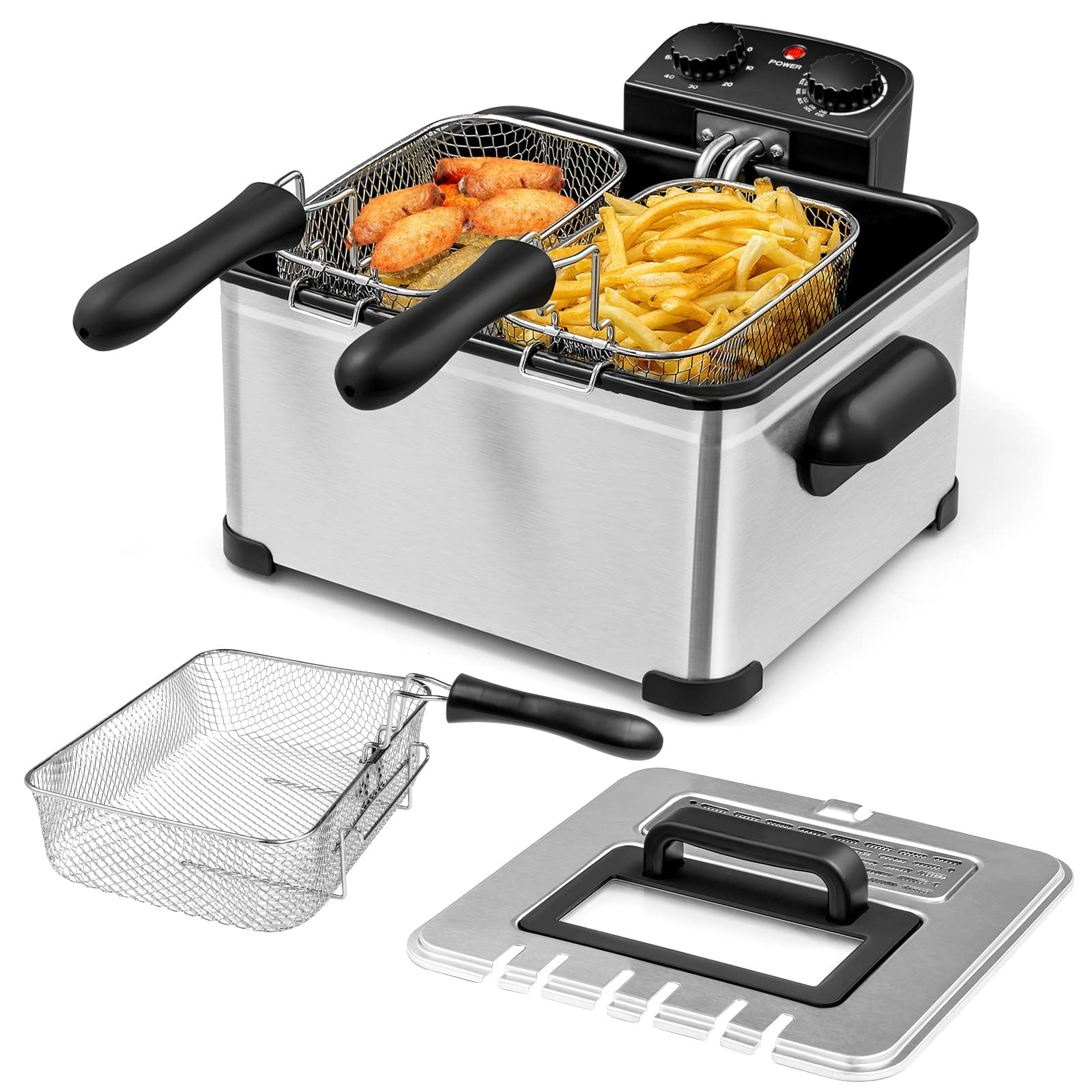 Friteuse Électrique 1700 W à 3 Paniers | 5,3 Qt en Inox | Valuna