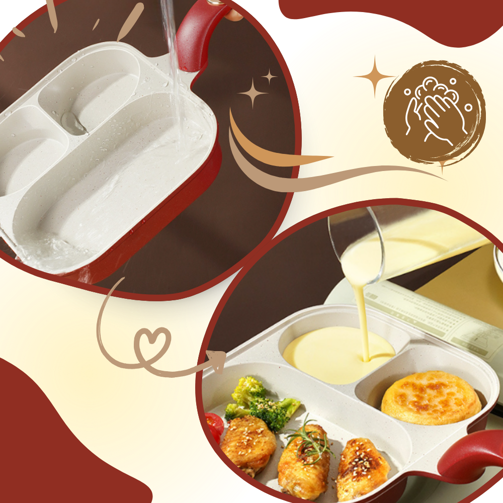 Poêle Divisée 3-en-1 | Saisir, Griller et Sauter en Même Temps | Valuna