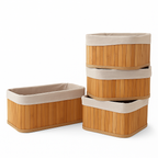 Ensemble de 4 Paniers en Bambou avec Doublure en Coton Amovible - Valuna