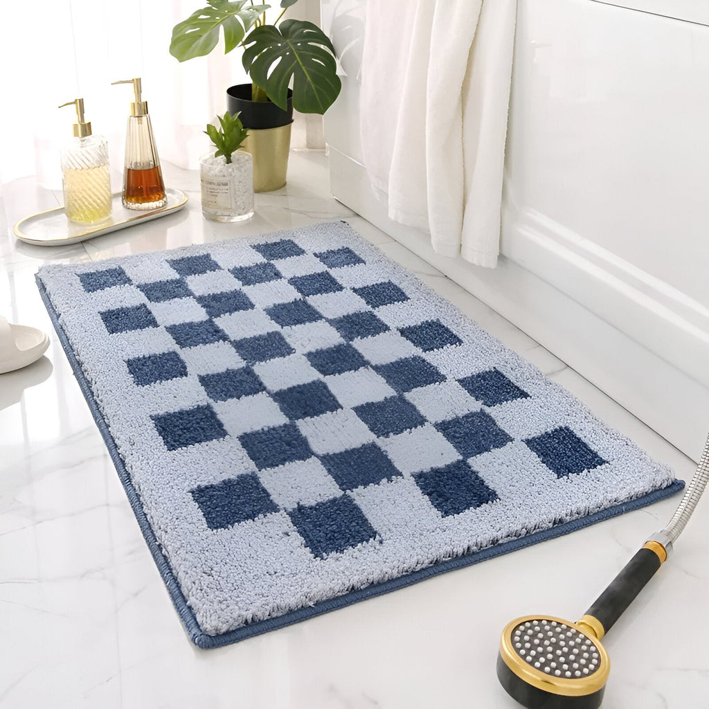 Tapis De Bain En Peluche À Carreaux Doux | Valuna