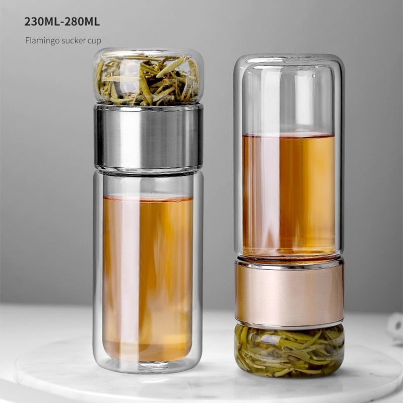 TeaFusion Bouteille Infuseur 2‑en‑1 à Double Paroi | Flacon en Verre Isolé pour Thé en Feuilles | Valuna
