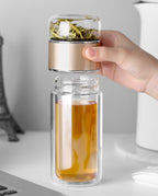 TeaFusion Bouteille Infuseur 2‑en‑1 à Double Paroi | Flacon en Verre Isolé pour Thé en Feuilles | Valuna