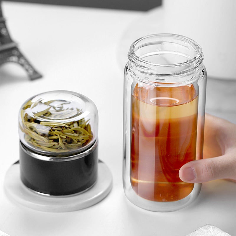 TeaFusion Bouteille Infuseur 2‑en‑1 à Double Paroi | Flacon en Verre Isolé pour Thé en Feuilles | Valuna