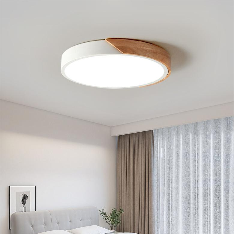 Lampe De Plafond Circulaire LED En Bois Et Métal Style Nordique - Valuna