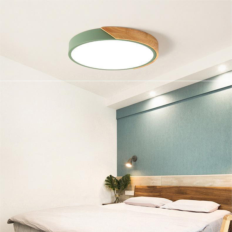 Lampe De Plafond Circulaire LED En Bois Et Métal Style Nordique - Valuna