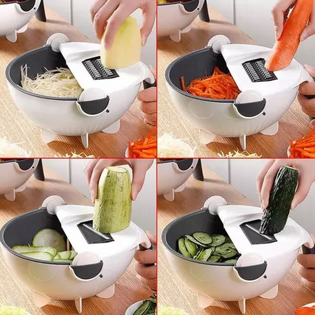 FlexiCut Coupe‑Légumes et Fruits 9-en‑1 | Mandoline Multifonction avec Panier Rotatif | Valuna