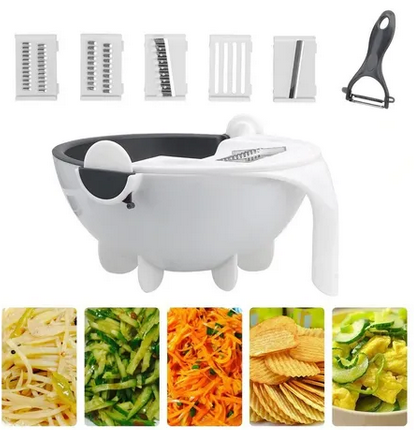 FlexiCut Coupe‑Légumes et Fruits 9-en‑1 | Mandoline Multifonction avec Panier Rotatif | Valuna